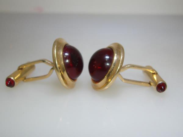 Vintage KREMENTZ Gold Filled Ruby Glass Bullet Cufflinks - Estate Find