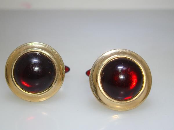 Vintage KREMENTZ Gold Filled Ruby Glass Bullet Cufflinks - Estate Find