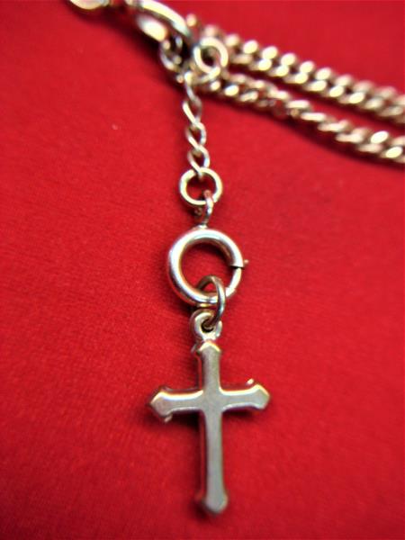 Antique Gold Filled Pocket Watch Chain w/ Cross & T-Bar - 15 Inch Vintage