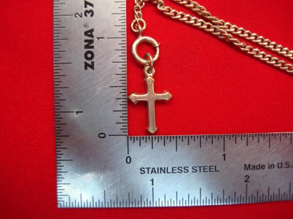Antique Gold Filled Pocket Watch Chain w/ Cross & T-Bar - 15 Inch Vintage