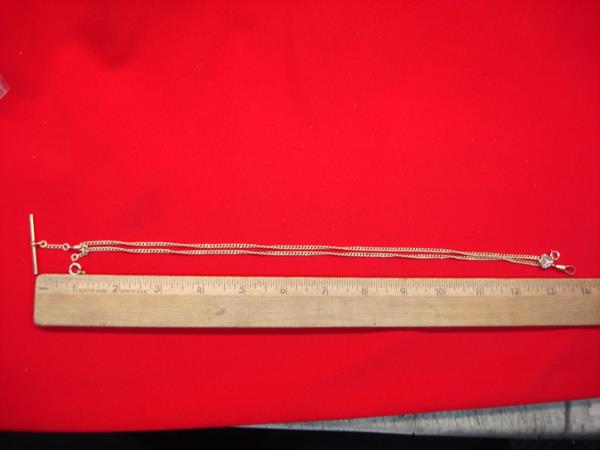 Antique Gold Filled Pocket Watch Chain w/ Cross & T-Bar - 15 Inch Vintage