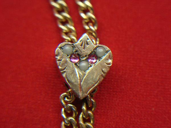 Antique Gold Filled Pocket Watch Chain w/ Cross & T-Bar - 15 Inch Vintage