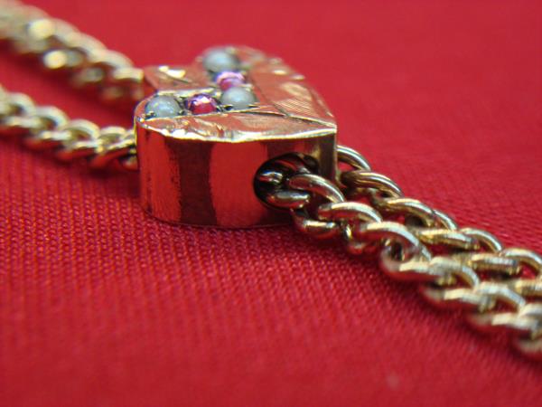 Antique Gold Filled Pocket Watch Chain w/ Cross & T-Bar - 15 Inch Vintage