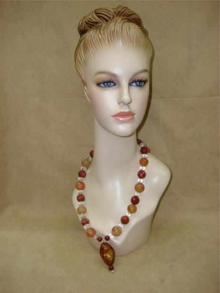 Genuine Quartz & Amber Dragon Pendant Necklace - Estate Find, Facetted Beads, 22