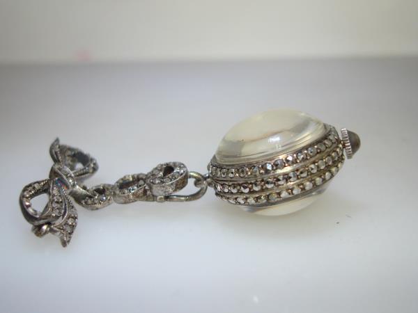 Vintage Bucherer 17 Jewels Skeleton Bubble Watch Pin w/Marcasites - Working & Elegant