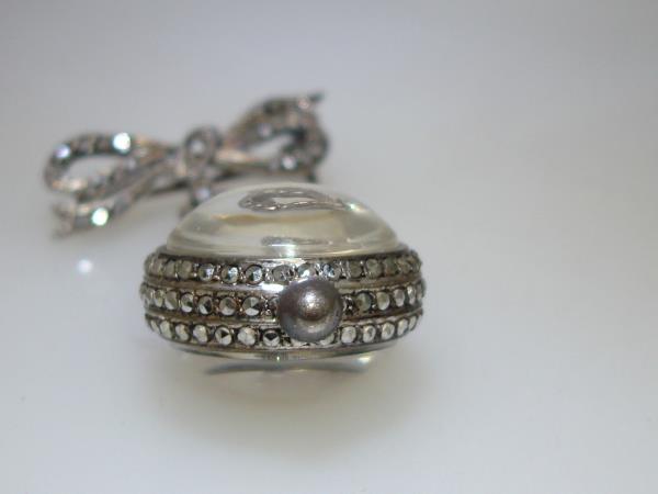 Vintage Bucherer 17 Jewels Skeleton Bubble Watch Pin w/Marcasites - Working & Elegant
