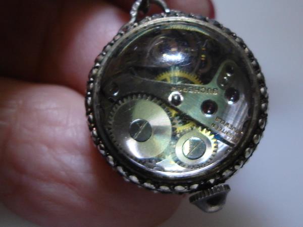Vintage Bucherer 17 Jewels Skeleton Bubble Watch Pin w/Marcasites - Working & Elegant