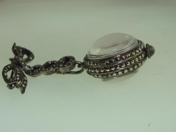 Vintage Bucherer 17 Jewels Skeleton Bubble Watch Pin w/Marcasites - Working & Elegant