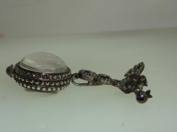 Vintage Bucherer 17 Jewels Skeleton Bubble Watch Pin w/Marcasites - Working & Elegant