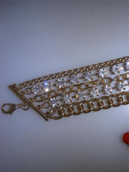 Vintage 1980s Gold Tone Rhinestone Necklace | 5 Strand Chunky Statement Piece