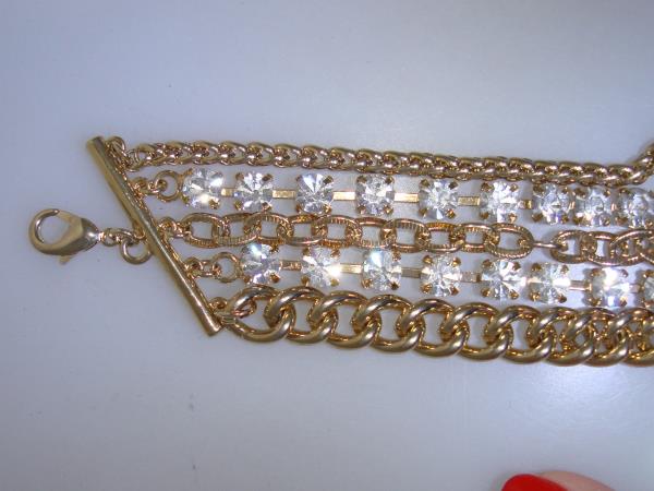 Vintage 1980s Gold Tone Rhinestone Necklace | 5 Strand Chunky Statement Piece