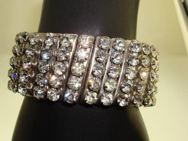 Vintage 1960s Rhinestone Stretch Bracelet | Five Rows of Foiled Sparkle