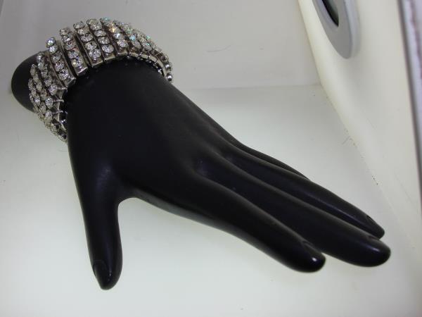 Vintage 1960s Rhinestone Stretch Bracelet | Five Rows of Foiled Sparkle