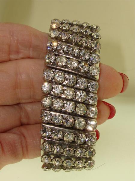 Vintage 1960s Rhinestone Stretch Bracelet | Five Rows of Foiled Sparkle