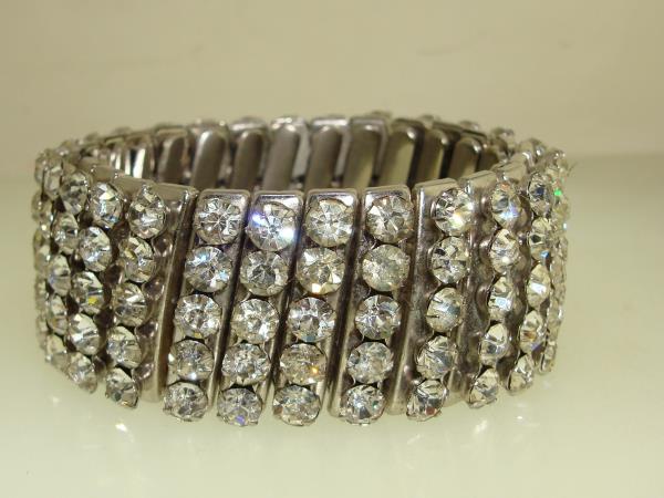 Vintage 1960s Rhinestone Stretch Bracelet | Five Rows of Foiled Sparkle