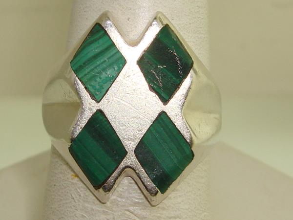 Vintage 1960s Mexican Sterling Silver Malachite Ring (Size 11)