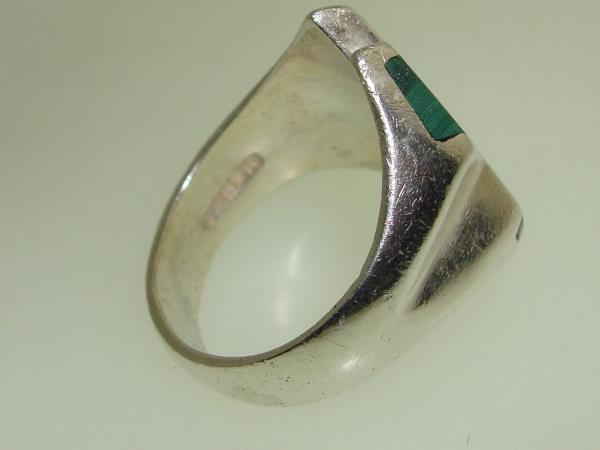 Vintage 1960s Mexican Sterling Silver Malachite Ring (Size 11)