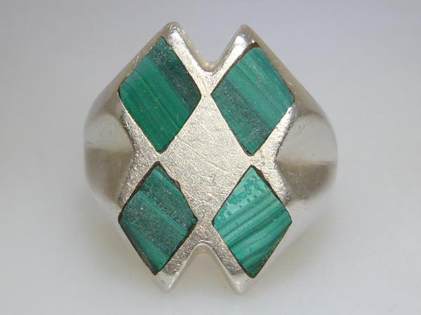 Vintage 1960s Mexican Sterling Silver Malachite Ring (Size 11)