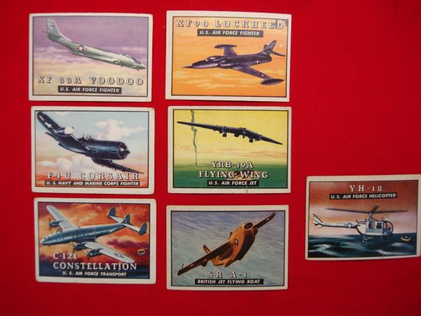 1952 Topps Wings Trading Cards (Set of 7) - Vintage Cars & Colorful Illustrations