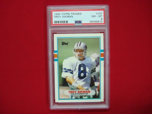 PSA 8 NM-MT 1989 Topps Troy Aikman RC Football Card - Dallas Cowboys Hall of Famer