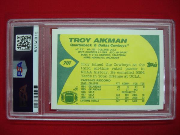 PSA 8 NM-MT 1989 Topps Troy Aikman RC Football Card - Dallas Cowboys Hall of Famer