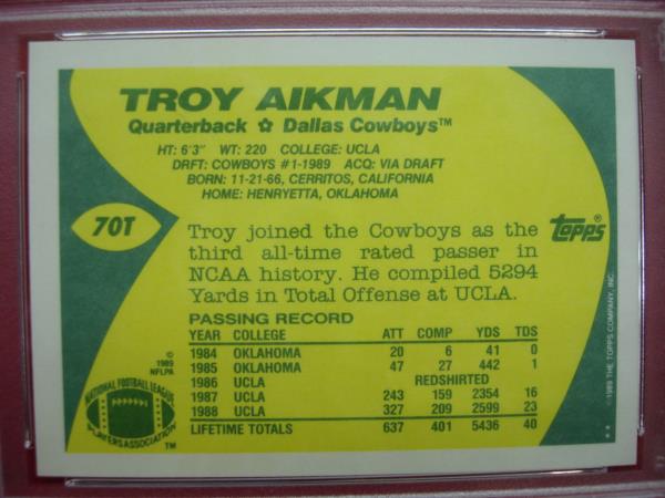 PSA 8 NM-MT 1989 Topps Troy Aikman RC Football Card - Dallas Cowboys Hall of Famer