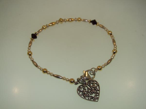 Sterling Silver & Yellow Gold Grandmother Heart Bead Bracelet - Vintage Style Gift