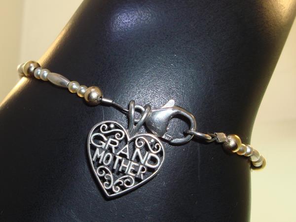 Sterling Silver & Yellow Gold Grandmother Heart Bead Bracelet - Vintage Style Gift