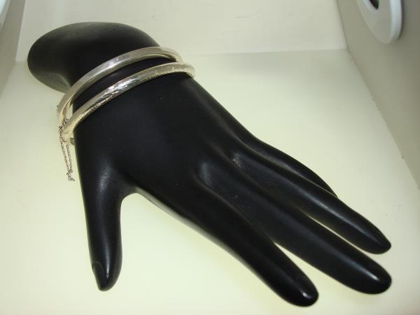 Vintage Sterling Silver Hinged Bangle Bracelets Set (2) - Etched & Plain Designs