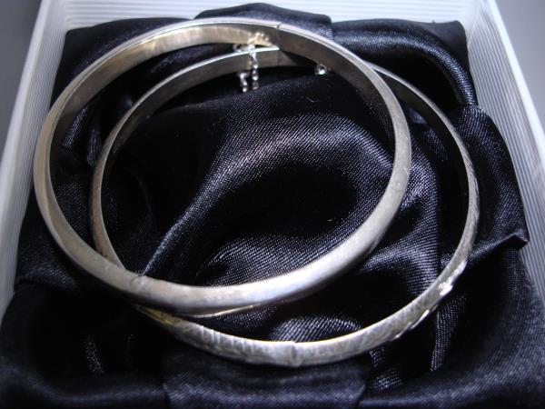 Vintage Sterling Silver Hinged Bangle Bracelets Set (2) - Etched & Plain Designs