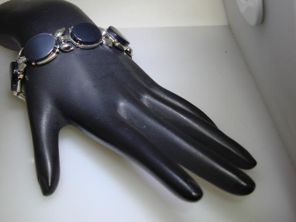 Vintage 1950s Lucite Bracelet | Gray/Blue Disc & Leafy Accents | Mid-Century Jewelry