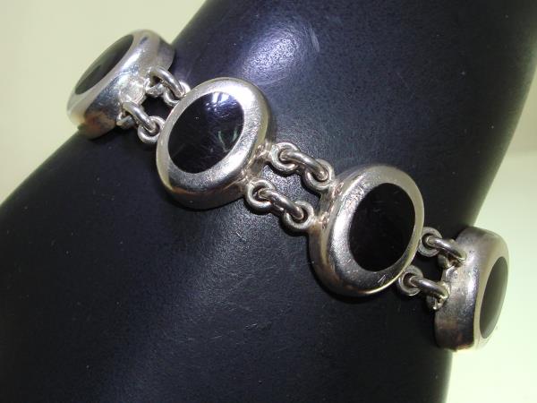 Vintage Plata Mexico 925 Sterling Silver Onyx Bracelet - 7
