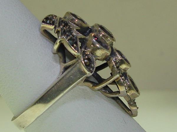 Vintage Sterling Silver Tanzanite & Marcasite Filigree Ring, Size 5.5