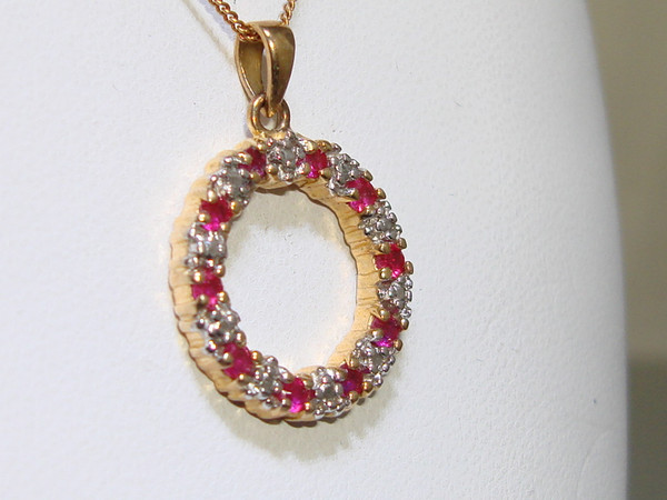 925 Sterling Silver Pink Topaz & Diamond Pendant Necklace - Italy
