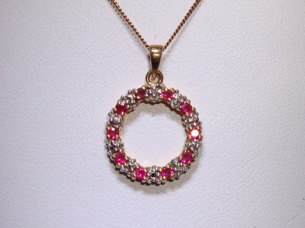 925 Sterling Silver Pink Topaz & Diamond Pendant Necklace - Italy