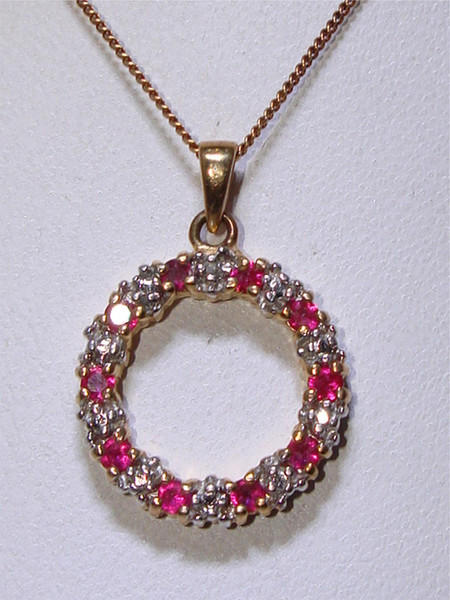 925 Sterling Silver Pink Topaz & Diamond Pendant Necklace - Italy