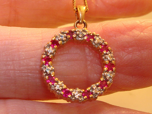 925 Sterling Silver Pink Topaz & Diamond Pendant Necklace - Italy