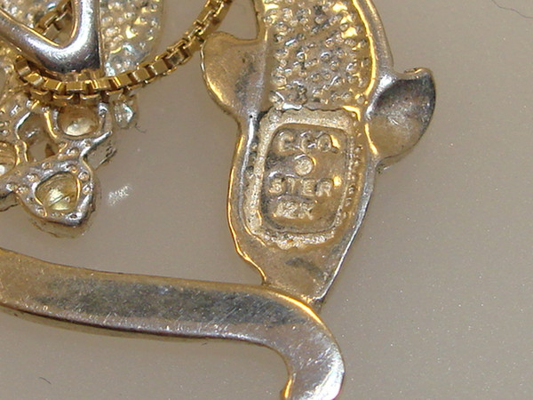 Vintage Coleman & Co. 12K Tri-Color Gold Dolphin Heart Pendant Necklace (.925 Sterling Silver)
