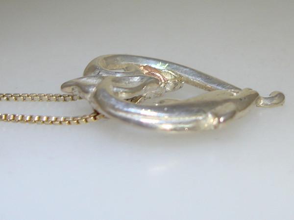 Vintage Coleman & Co. 12K Tri-Color Gold Dolphin Heart Pendant Necklace (.925 Sterling Silver)