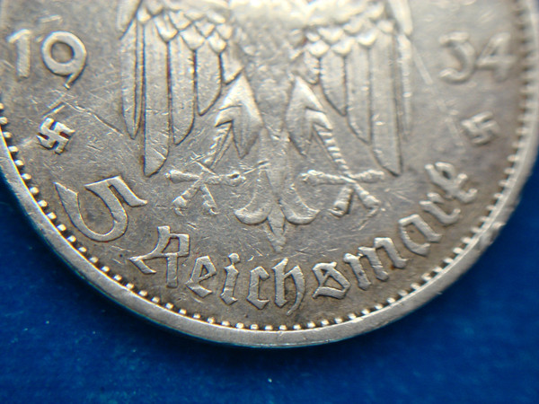 1934 A Germany 5 Mark Silver Coin - Early Rarity, Berlin Mint (29mm)