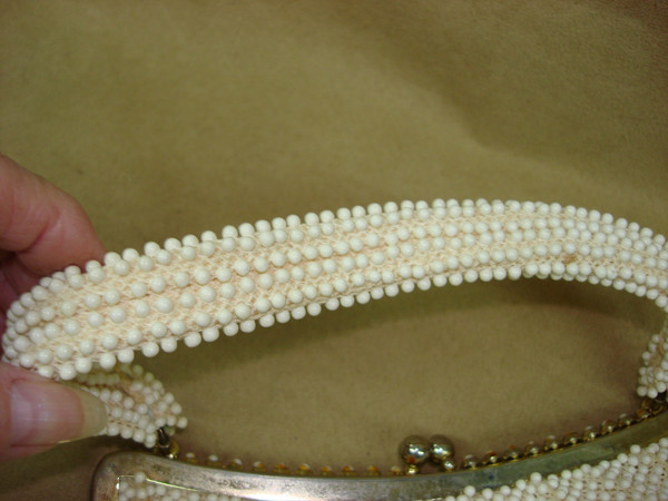 Vintage 1940s-50s Corde Bead Purse | Gold Kiss Clasp, Mirror & Hand Mirror - Unique Find!