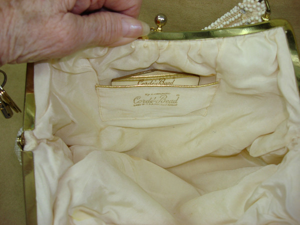 Vintage 1940s-50s Corde Bead Purse | Gold Kiss Clasp, Mirror & Hand Mirror - Unique Find!