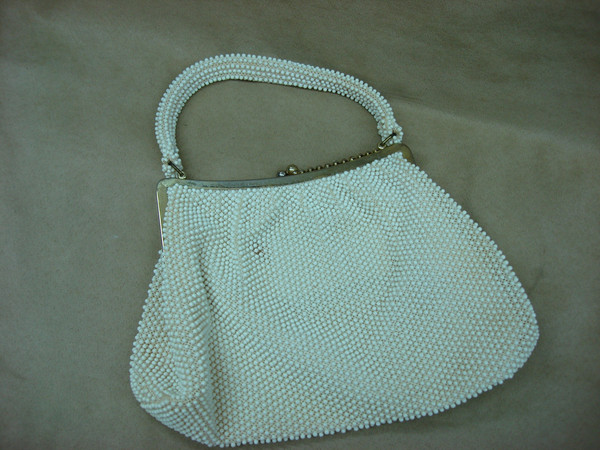 Vintage 1940s-50s Corde Bead Purse | Gold Kiss Clasp, Mirror & Hand Mirror - Unique Find!