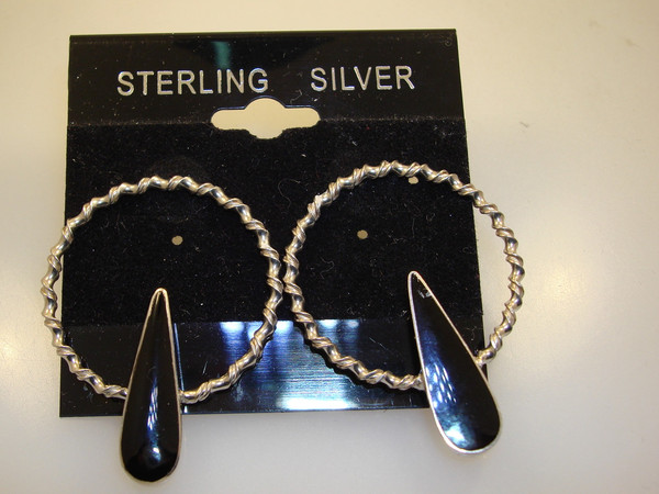 Sterling Silver & Onyx Hoop Earrings by ND | Designer 925 Silver  | Elegant Black Onyx