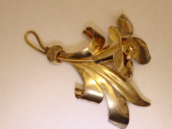Vintage 1940s Carl Art Gold Filled Floral Brooch - Silver Gilt Signed CA