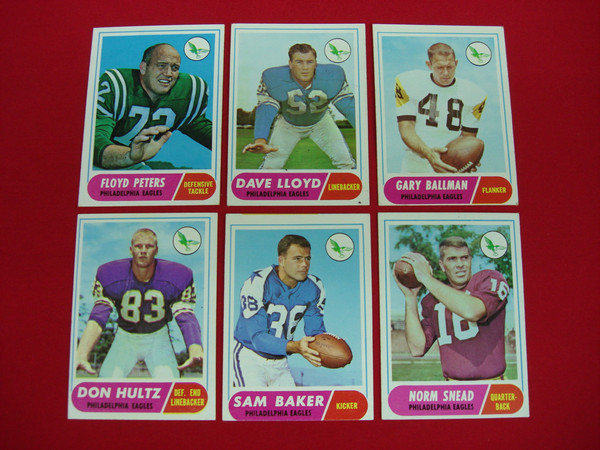 Vintage 1968 Topps Philadelphia Eagles Football Card Lot (6 Cards) - EX/BTR Condition