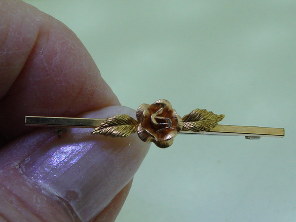 Vintage Krementz Tri-Color Gold Filled Rose Pin - 1 1/2 Inches