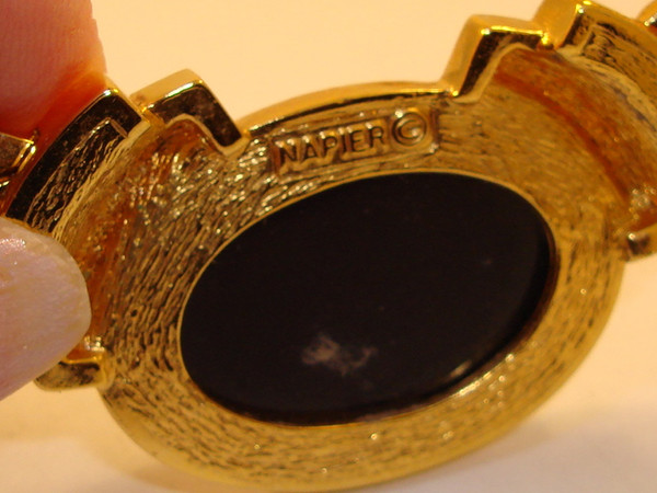 Vintage 1980s Napier Faux Onyx Gold Choker Necklace & Earrings Set