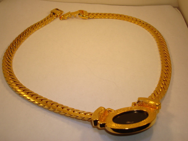 Vintage 1980s Napier Faux Onyx Gold Choker Necklace & Earrings Set