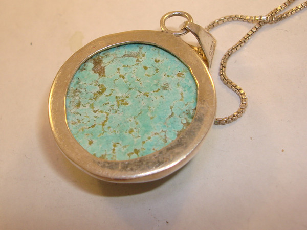 Sterling Silver Turquoise Cabochon Pendant Necklace | 925 Authentic Vintage Design